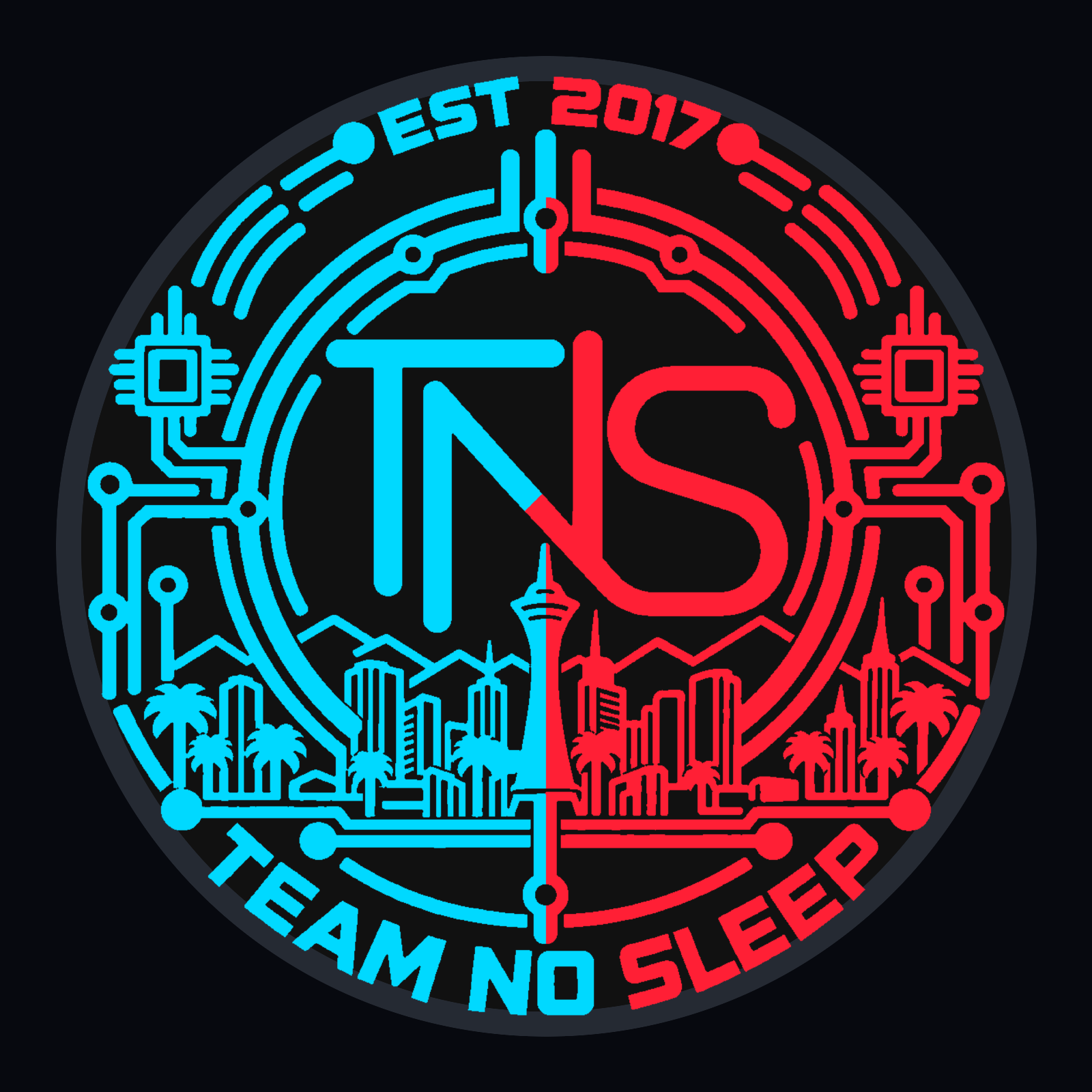 Two-color TNS embroidered patch with circuit ring and Las Vegas skyline